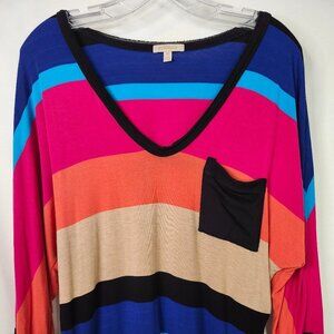 Bordeaux Women's Colorful Striped 3/4 Sleeve Shirt